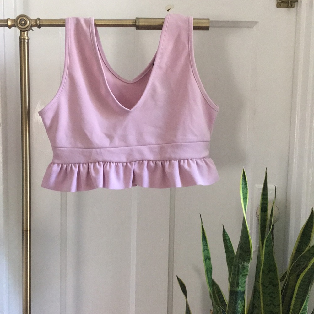 Lilac Plunge Sleeveless Frill Hem Crop Top